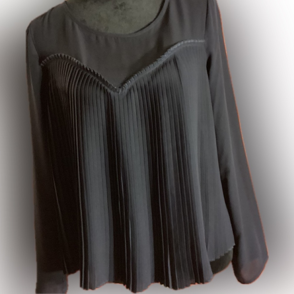 Navy blue size M long sleeve chiffon blouse with pleated front.